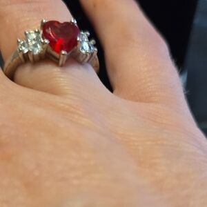 Elegant Red Heart Ring with Silver Accents